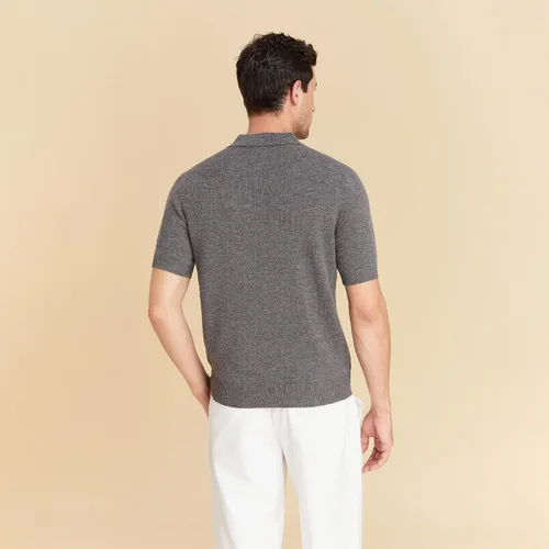 Vista 2 de GreenMount Polo de cachemira para hombre Jacquard manga corta suave ligero