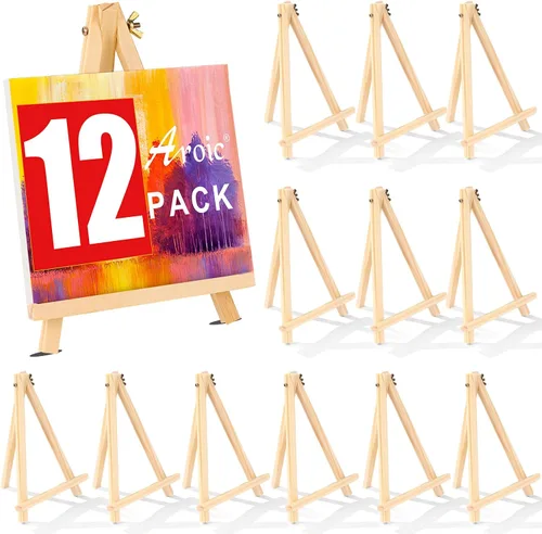 Vista 10 de AROIC Caballete de 9 pulgadas para pintar, paquete de 6 caballetes de madera para letreros, caballetes de mesa para pintar lienzos, caballete