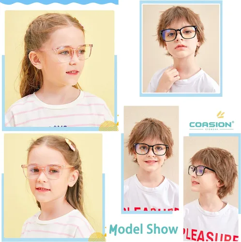 Vista 5 de COASION Gafas de pantalla azul para niños de 3 a 12 años, paquete de 3 gafas de bloqueo de luz azul para niñas y niños, anteojos falsos
