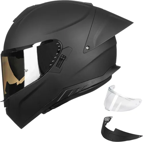 Vista 9 de ILM - Cascos de motocicleta de cara completa para adultos, hombres y mujeres, DOT, 2 deflectores, deportes de motor, doble visera