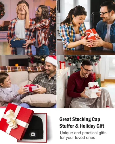 Vista 6 de Gorro Bluetooth con 4 luces LED, recargable por USB, con auriculares, gorro con altavoces estéreo y micrófono, para iluminar por la noche, gorro