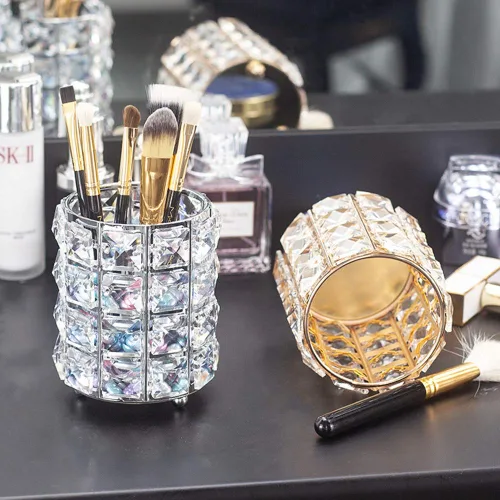 Vista 4 de Miaowater - Organizador de brochas de maquillaje para guardar brochas de maquillaje, delineador de ojos. plateado