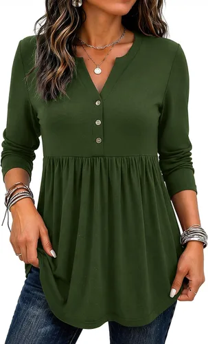 Vista 13 de Zeagoo Blusas de manga larga para mujer, estilo bohemio, cuello en V negro (Flower Black)