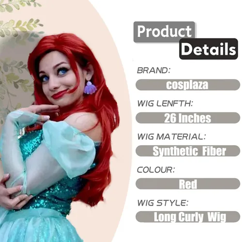 Vista 2 de Peluca de sirena larga y rizada roja de 26 pulgadas para mujeres y niñas, peluca ondulada para cosplay, uso diario, pelucas sintéticas para fiestas