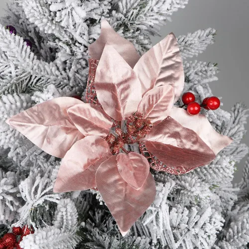 Vista 9 de YYCRAFT 12 flores artificiales de seda brillante con purpurina para decoración de árbol de Navidad (plata, 8 pulgadas)