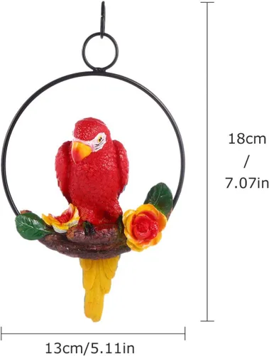 Vista 2 de Hemoton Estatua colgante de loro, anillo de pájaro, perca, escultura de resina para patio, jardín, césped, ventana, árbol, decoración del hogar