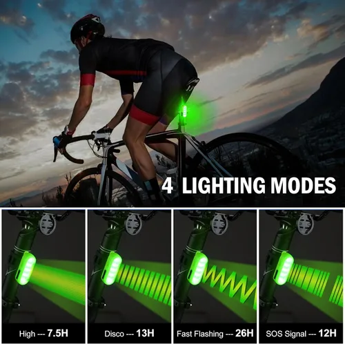 Vista 4 de Luces LED de seguridad para bicicleta, luz trasera de bicicleta rojo/verde, linterna de seguridad trasera de bicicleta, recargable por USB C, 4