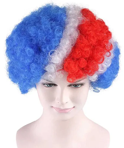 Vista 5 de FLAGWIGS Peluca afro de fiesta azul rojo HW-096