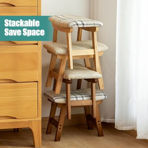 Vista 5 de viewcare Reposapiés otomano pequeño, taburete negro - Taburete de pie de madera para sala de estar, dormitorio y cocina