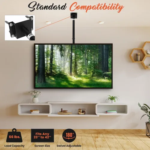 Vista 4 de Pyle Soporte de techo para TV de altura ajustable – Soporte de montaje universal VESA vertical giratorio e inclinable, soportes de 14 a 42 pulgadas