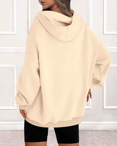 Vista 3 de Sudaderas con capucha de gran tamaño para mujer, con forro polar, sudaderas casuales con bolsillos 2023, trajes de moda para otoño