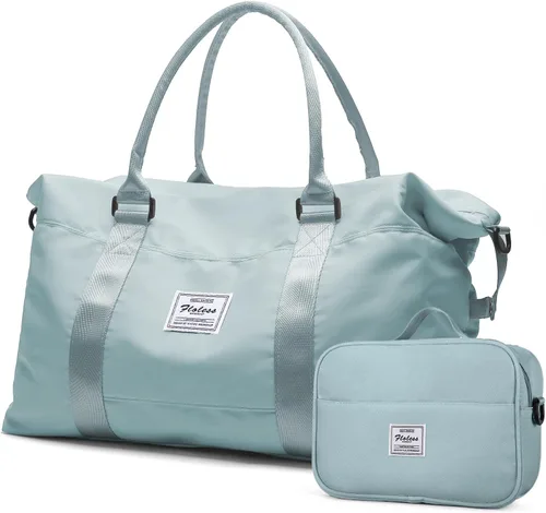 Vista 19 de Bolsas de lona de viaje, bolsa de fin de semana para mujer con bolsillo húmedo y bolsa de aseo personal, bolsa de viaje para gimnasio, Negro