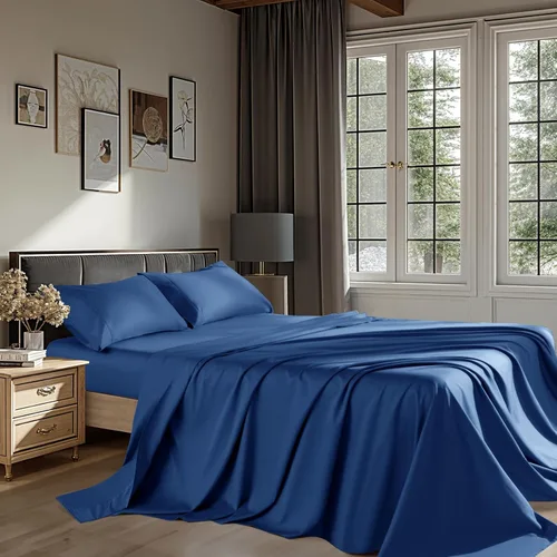 Vista 9 de Juego de sábanas de 100% algodón egipcio, 4 piezas, juego de ropa de cama de 1200 hilos, bolsillo profundo de 16 pulgadas, sábana bajera suave
