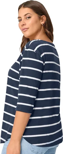 Vista 3 de Ellos Camiseta de manga con botones a rayas en talla grande para mujer
