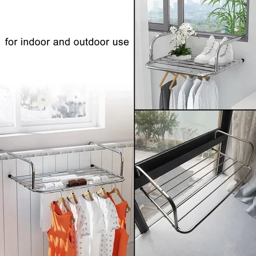 Vista 6 de Estante de secado de ropa multifuncional, ajustable, estante de secado de ropa de acero inoxidable, ahorro de espacio para interiores y exteriores
