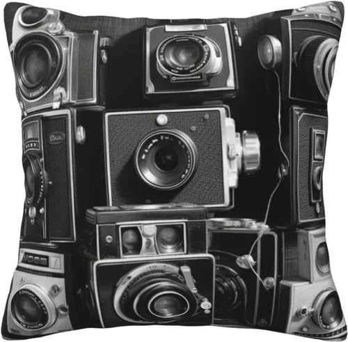 Vista 2 de Decorative Throw Pillow Covers 12"x12" Retro Cool Camera Collection Cushion Cases Square Modern Farmhouse Pillow Cases Soft Cozy Cushion Covers for