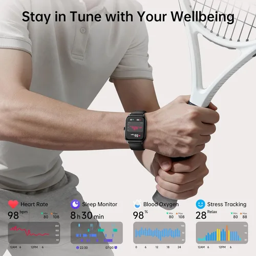 Vista 5 de Tensky Reloj inteligente para hombres/mujeres, reloj inteligente de actividad HD de 1.85 pulgadas para Android/iPhone/Samsung/(llamada Bluetooth)