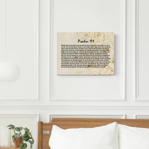 Vista 6 de Lienzo inspirador cristiano para pared, 11.5 x 15 pulgadas, enmarcado con versículo de las Escrituras, pintura religiosa del Salmo 91, lienzo