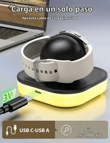 Vista 7 de Soporte de Carga para Cargador de Samsung Galaxy Watch, Base de Carga Magnética Modo Mesita de Noche con Luz y Cable USB para Watch 8/8