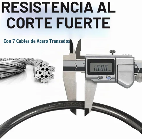 Vista 5 de MARQUE Cable de bloqueo de bicicleta de combinación recta, 3/8 pulgadas (5 pies, 10 pies, 15 pies, 25 pies), bloqueo de combinación reiniciable