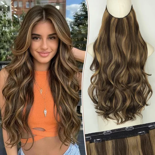 Vista 67 de KooKaStyle Extensiones de Cabello con Alambre Invisible, Largas, Lacias, en Capas, Sintéticas con Alambre Transparente, Tamaño Ajustable, 6 Clips