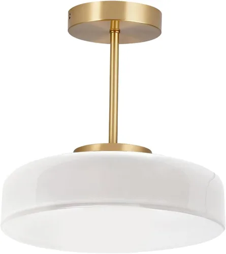 Vista 30 de Lámpara de techo empotrada de vidrio de leche, lámpara de techo moderna de mediados de siglo, lámpara de techo de cúpula de vidrio de latón dorado