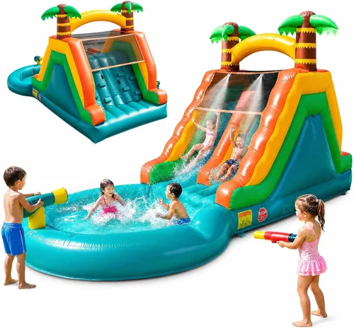 Vista 10 de Tobogán acuático inflable para adultos, tobogán acuático 100% de PVC de 21 pies con piscina grande, tobogán ancho con piscina poco profunda