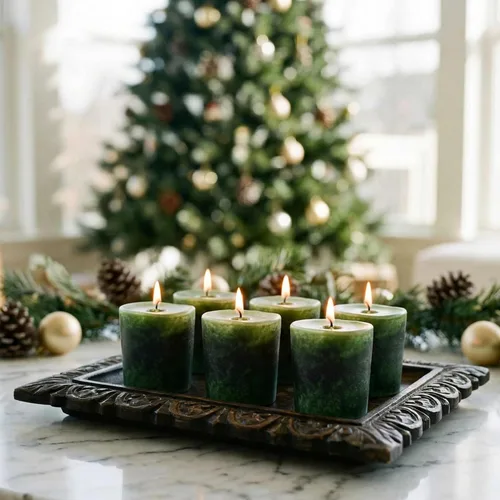 Vista 4 de Aroma Naturals Votive Candles Aceite esencial con abeto de enebro y albahaca, Evergreen Holiday, 6