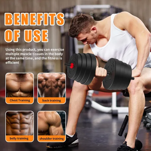 Vista 6 de Adjustable Dumbbell Set 25/45/75/90LB, Changeable Dumbbell Set with Connecting Rod 4 in1 Dumbbells Set Used as Barbell, Kettlebells, Push up Bar