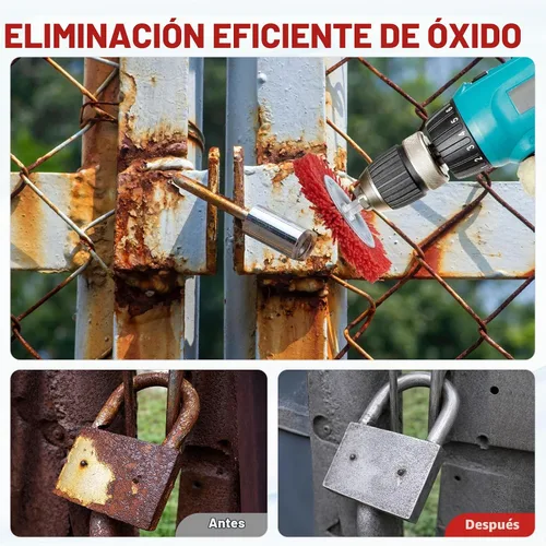 Vista 6 de Rocaris Paquete de 9 ruedas de cepillo de alambre abrasivo de filamento de nailon y cepillo de taza con vástago hexagonal de 1/4 pulgadas