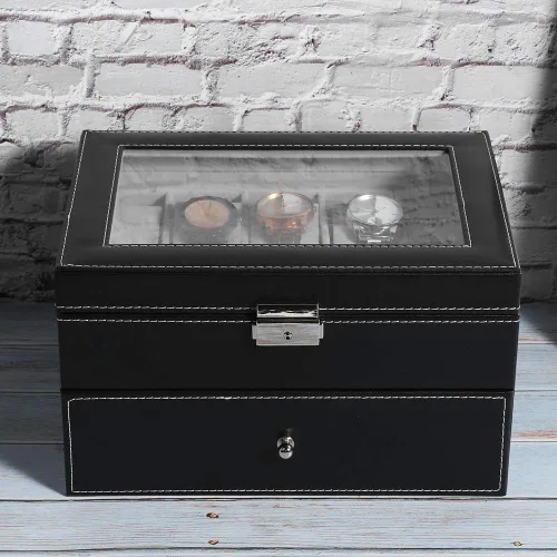 Vista 4 de 20 Grid Double Layer Watch Storage Box Container With Transparent Cover, Watch Display Box Cabinets & CasesWatch Accessories