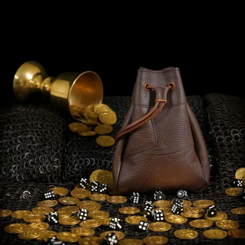Vista 5 de Mythrojan Bolsa medieval con cordón, ideal para SCA LARP Reenactment & Ren fair cuero de grano completo