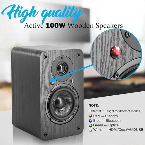 Vista 6 de LONPOO Altavoces de estantería alimentados - Inalámbrico 100W RMS Bluetooth con eARC - Potente sistema de música en casa - Sistemas de cine en casa