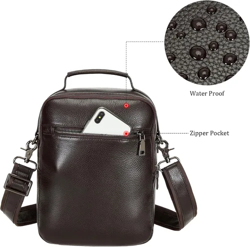 Vista 6 de Polare - Bolso de mensajero de cuero italiano de grano completo, estilo vintage, bolso cruzado al hombro, estilo casual, bolso de negocios