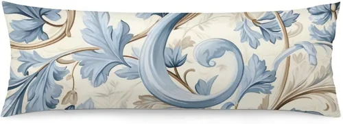 Vista 14 de Funda de almohada con monograma rústico de color azul suave con inicial N Body de 20 x 54 pulgadas, funda de almohada floral personalizada