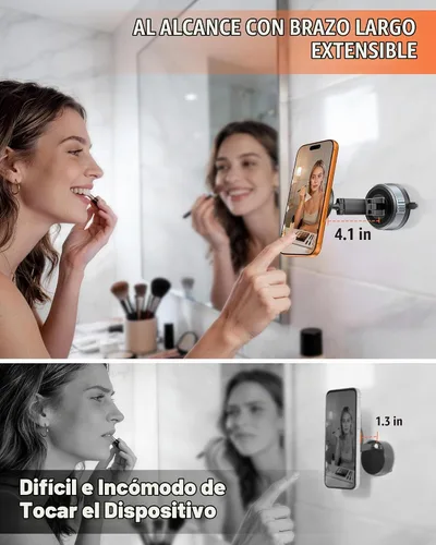 Vista 2 de A2C Soporte de teléfono de ducha para MagSafe, soporte de teléfono reutilizable con ventosa de bloqueo de gel con brazo ajustable de doble pivote