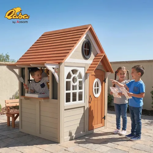 Vista 2 de Qaba Casa de juegos al aire libre de madera para niños con puerta de perro