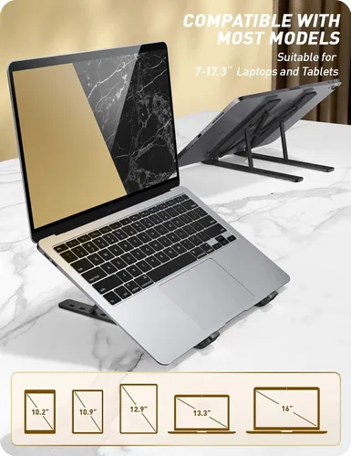 Vista 6 de i-Blason Cosmo - Soporte elevador ajustable de aleación de aluminio para laptop con soporte multiángulo compatible con MacBook Pro/MacBook Air, Negro