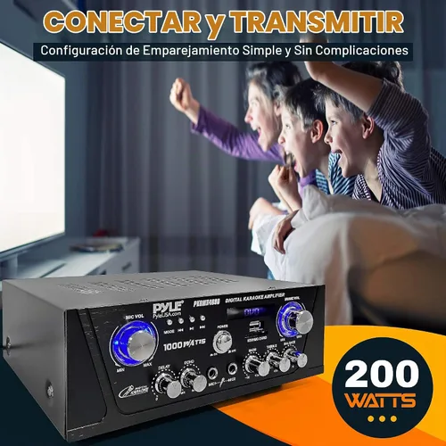 Vista 3 de Pyle Amplificador de karaoke digital Bluetooth para el hogar, receptor de audio para el hogar de 600 W con pantalla LED, ventilador