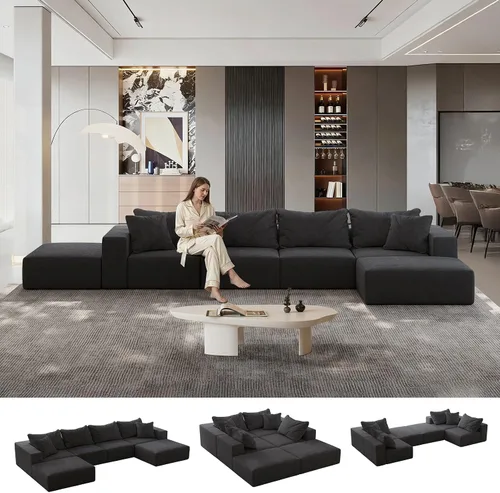 Vista 11 de Sofá modular en forma de L de 170 pulgadas, sofá de chenilla Cloud con 6 almohadas, sofá personalizable sin montaje para sala de estar y dormitorio
