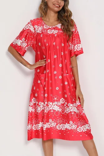 Vista 2 de AVIIER Vestido de casa para mujer, manga corta, vestidos de descanso Mumu con bolsillos