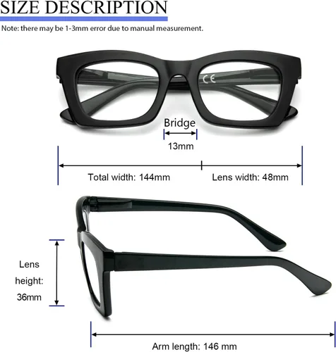 Vista 6 de Gafas de lectura para mujer, estilo Oprah, de gran tamaño, con bisagra de resorte cuadrada, lentes de bloqueo de luz azul