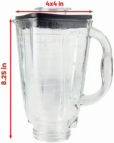 Vista 3 de Juego de 6 tarros de vidrio con tapa cuadrada de 5 tazas con cuchilla Fusion compatible con licuadoras Oster