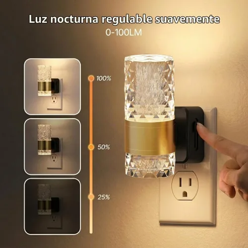 Vista 2 de Luces nocturnas LED regulables de acrílico enchufable, sensor de atardecer a amanecer, paquete de 2 Brillo ajustable de 0-100 lúmenes. Ambiente