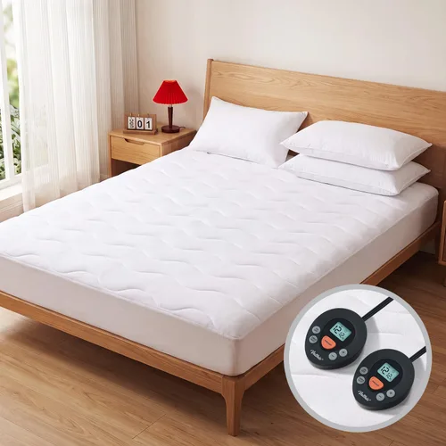 Vista 8 de Protector de colchón térmico tamaño individual, protector de colchón eléctrico con funciones de precalentamiento, calentador de cama con controlador