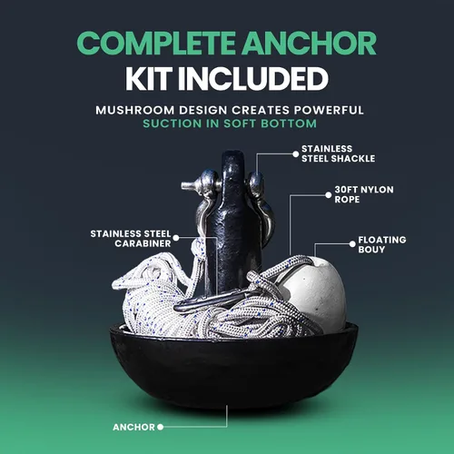 Vista 2 de Newport Kit de anclaje de hongo prémium de 5 libras con bolsa, cuerda, boya y herrajes inoxidables