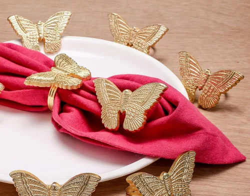 Vista 9 de Juego de 12 servilleteros de mariposa dorados brillantes para decoración de dorado (Bright Gold)