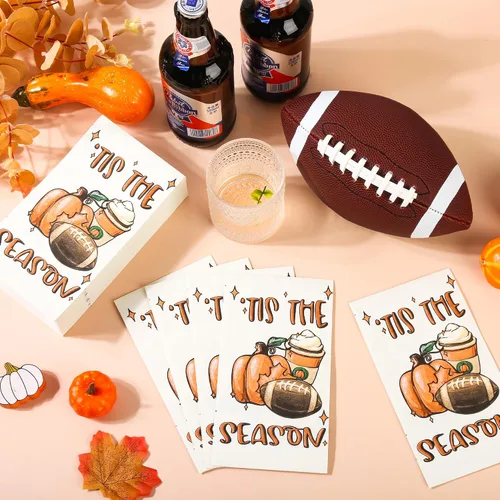 Vista 4 de 100 servilletas de papel para invitados de fútbol de calabaza de Tis The Season