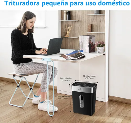Vista 8 de BONSEN - Trituradora para oficina en casa, 8 hojas de papel, tarjetas de crédito, corte cruzado, uso doméstico, papelera de 4 galones, alto nivel