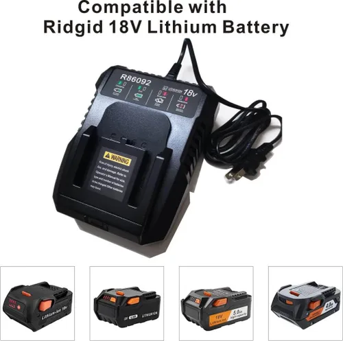 Vista 2 de Cargador de batería de química dual de 18 voltios R86091 R86092 Reemplazo para Ridgid 18V NiCad o batería de iones de litio R840085, R840086